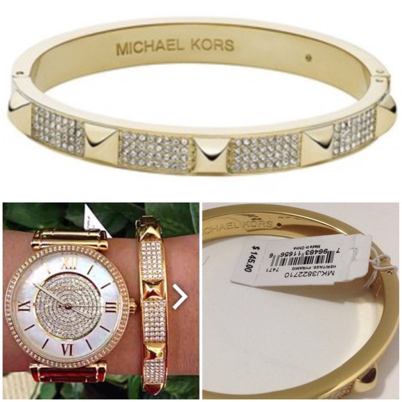 🆕NWT. Michael Kors Pavé Studded Gold Bangle - Picture 4 of 4