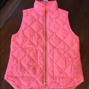 NWT J Crew quilted vest neon coral XXS