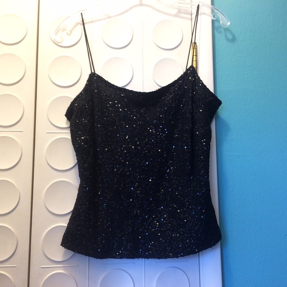 LOFT Black sequin camisole with spaghetti straps