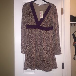 NWT Purple and tan design dress from Francesca's