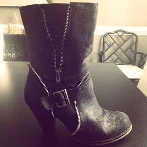 Black Edgy Heeled Moto Boots