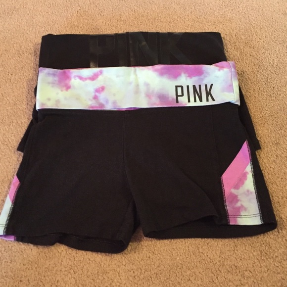 Two pairs of PINK yoga shorts