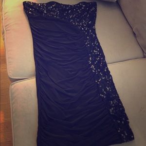 Black, sparkly strapless dress