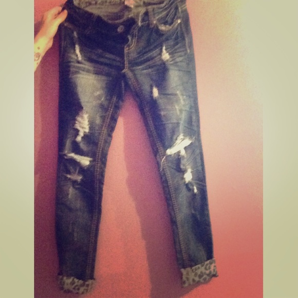 Almost Famous Ripped Jeans with cheetah print