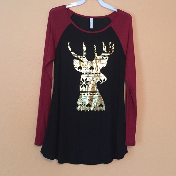 LAST 1..🆕Golden Printed Deer Raglan Top/Tunic - Picture 2 of 3