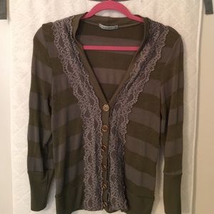 Cute gray and olive striped cardigan