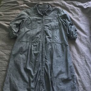 Steel grey chambray shirt dress. Calvin Klein.