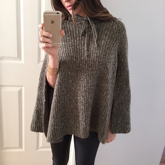 Sold • Cozy Olive Cape/Poncho Sweater - Picture 4 of 4