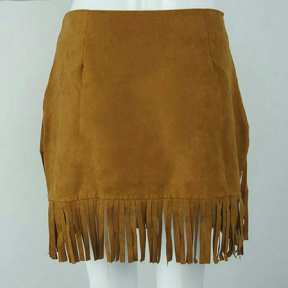 The Empire Fringe Faux Suede Skirt - Picture 2 of 4