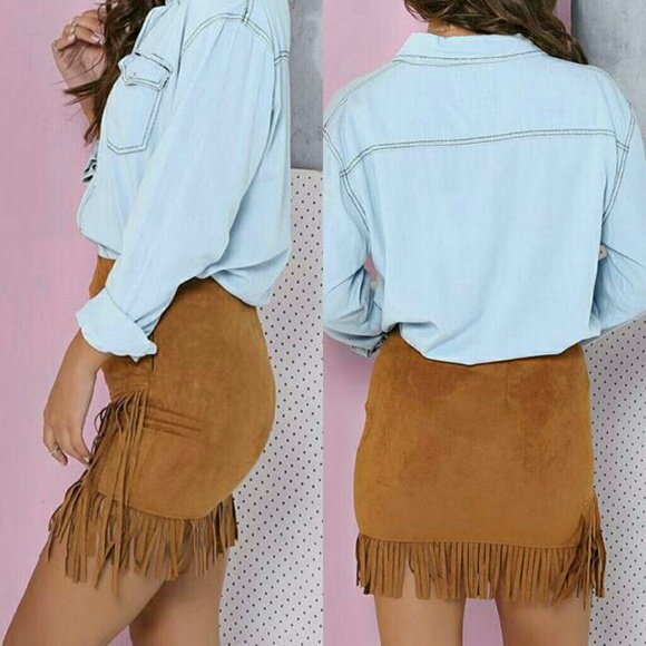 The Empire Fringe Faux Suede Skirt - Picture 4 of 4