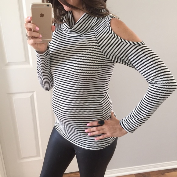 Sold • Cowl Neck Striped Cold Shoulder Top - Picture 4 of 4