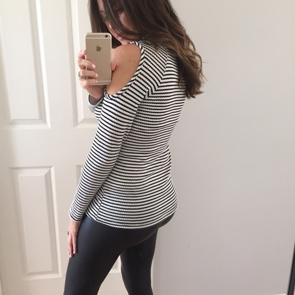 Sold • Cowl Neck Striped Cold Shoulder Top - Picture 3 of 4