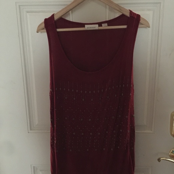 Burgundy tank top.