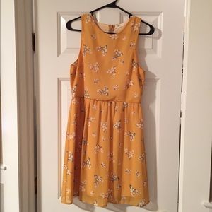 Golden yellow dress with cute cotton/floral print