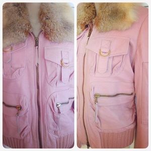 🌸Leather jacket with fox collar🌸