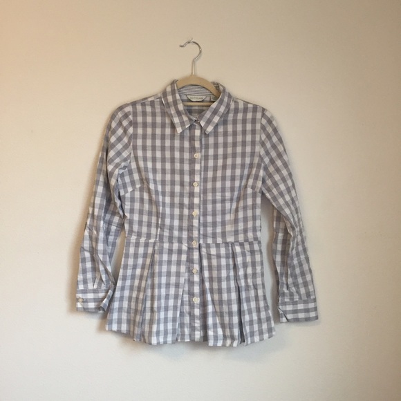 Gray and White Checkered Peplum Button-Up - Picture 1 of 1