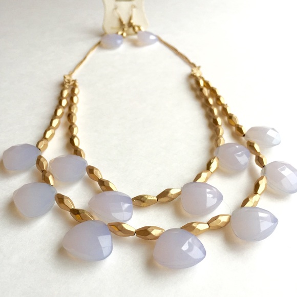 Periwinkle & gold double strand statement necklace - Picture 2 of 4