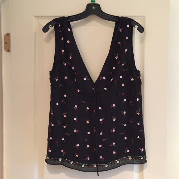 DKNY Silky flirty tank with beaded flowers.