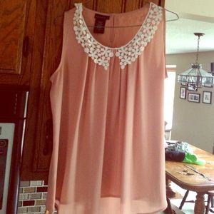 Pink sleeveless with lace neckline