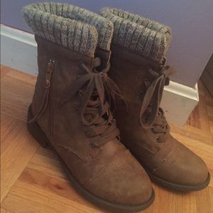 Brown knit top combat boots