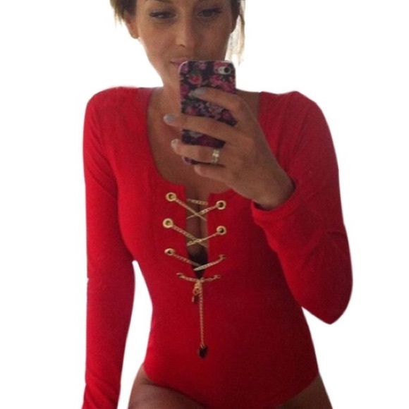Red Criss Cross Body Suit