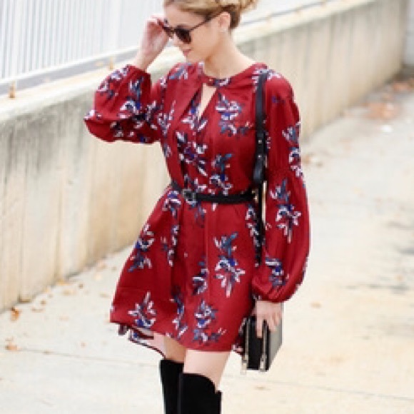 Oxblood Floral Flowy Dress