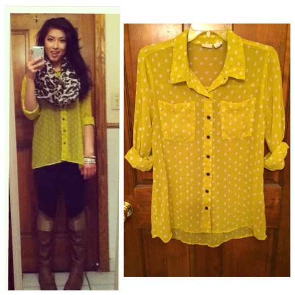 Mustard Yellow Polkadot Button Up