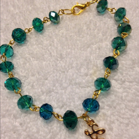Green Crystal Bracelet with Love Charm