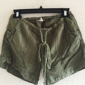 Army green linen shorts