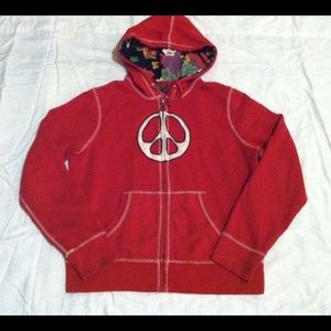 Lucky Brand Red Peace Sign Hoodie Size Large