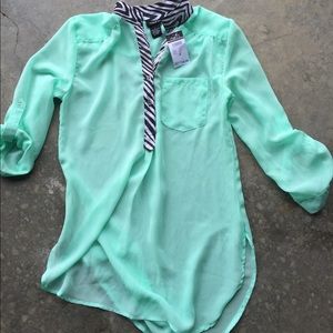 Mint blouse w zebra trim