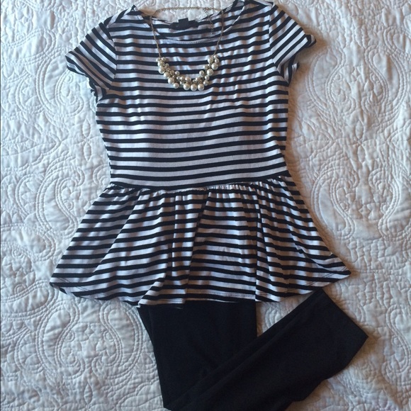 Black and white striped peplum top