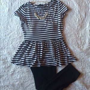 Black and white striped peplum top