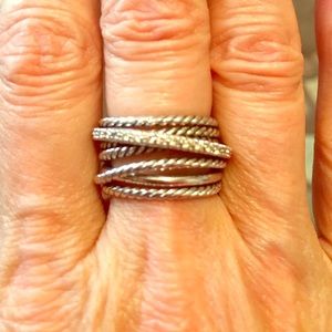 David Yurman Crossover Diamond silver cable ring