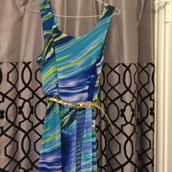 Long flowing blue dress