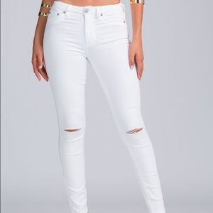 White high waist slit jeans
