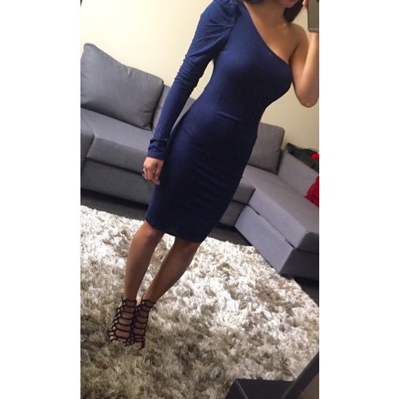 Dark Blue Bodycon One Shoulder Cutout Dress XS/S