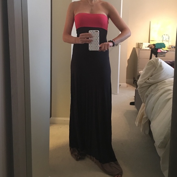 BCBG tricolor strapless maxi dress