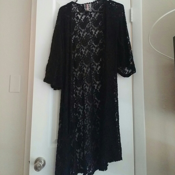Sheer floral print long kimono
