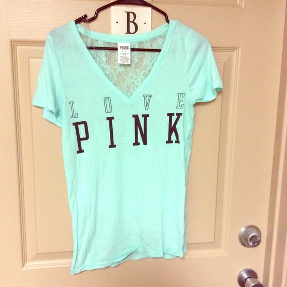 Mint Green Lace back graphic tee from Pink
