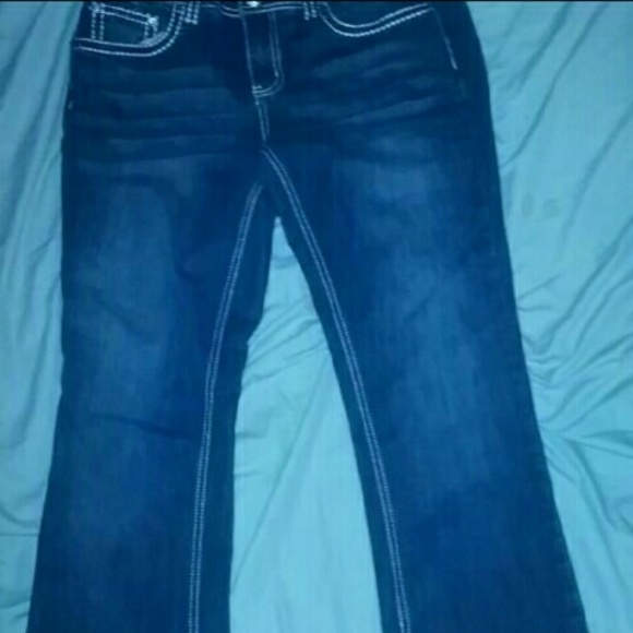 Dark Faded Jeans with Design on Back Pocket - Picture 1 of 3