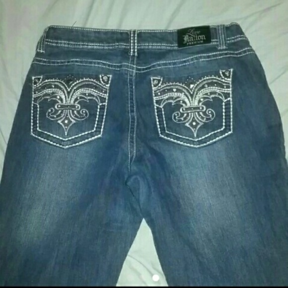 Dark Faded Jeans with Design on Back Pocket - Picture 3 of 3