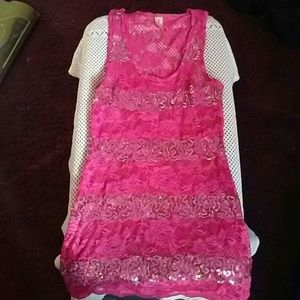 Beautiful pink laced and sequined detail tank top