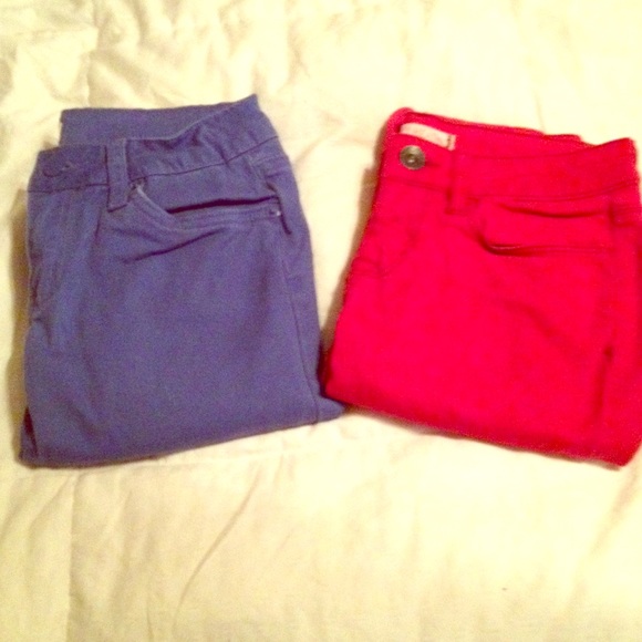 Two pair of colored skinny jeans