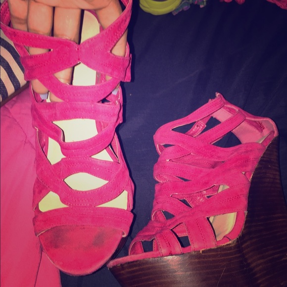 Just fab hot pink wedges