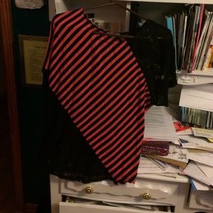 Pink & black striped lace top