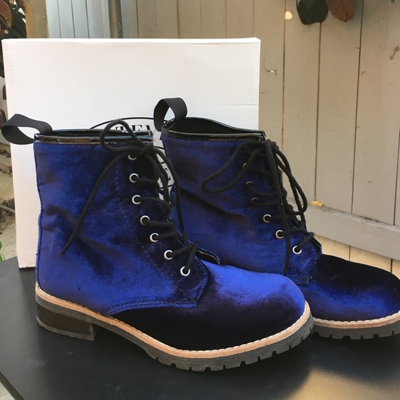 blue velvet combat boots