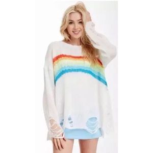 Wildfox rainbow Lennon sweater in cream