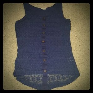 Blue lace front shirt