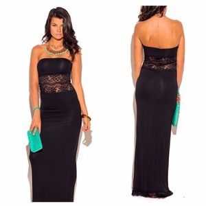 Black Maxi Dress with Lace Panel